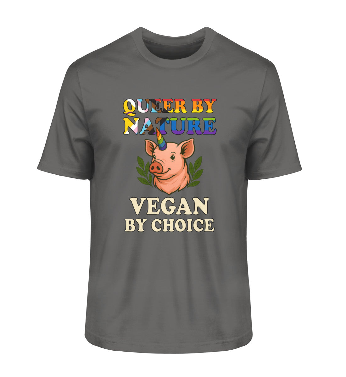 Anthracite Classic T-Shirt Pig Unicorn – Queer by nature, Vegan by choice - Vegayn