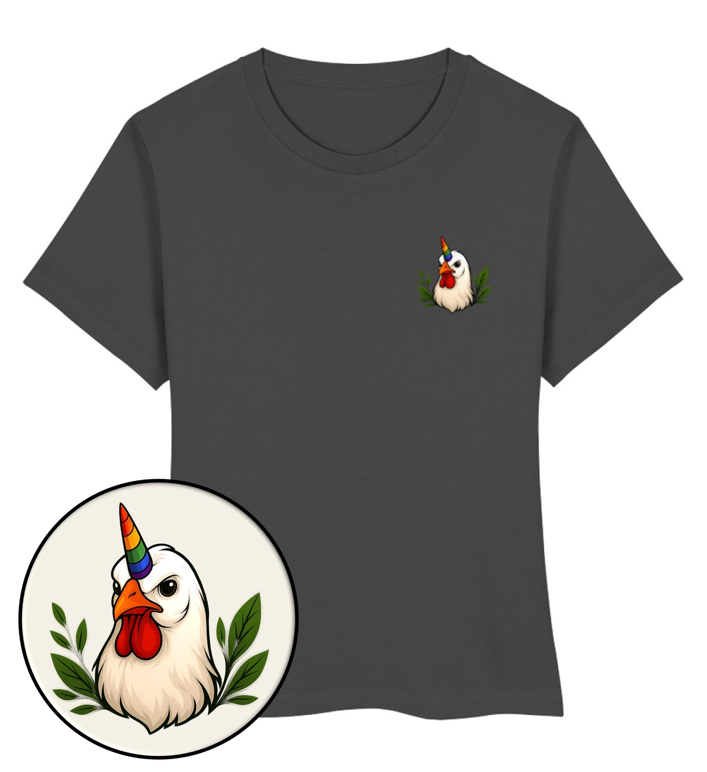 Anthracite Short-Fit T-Shirt – Chicken Queercorn - Vegayn