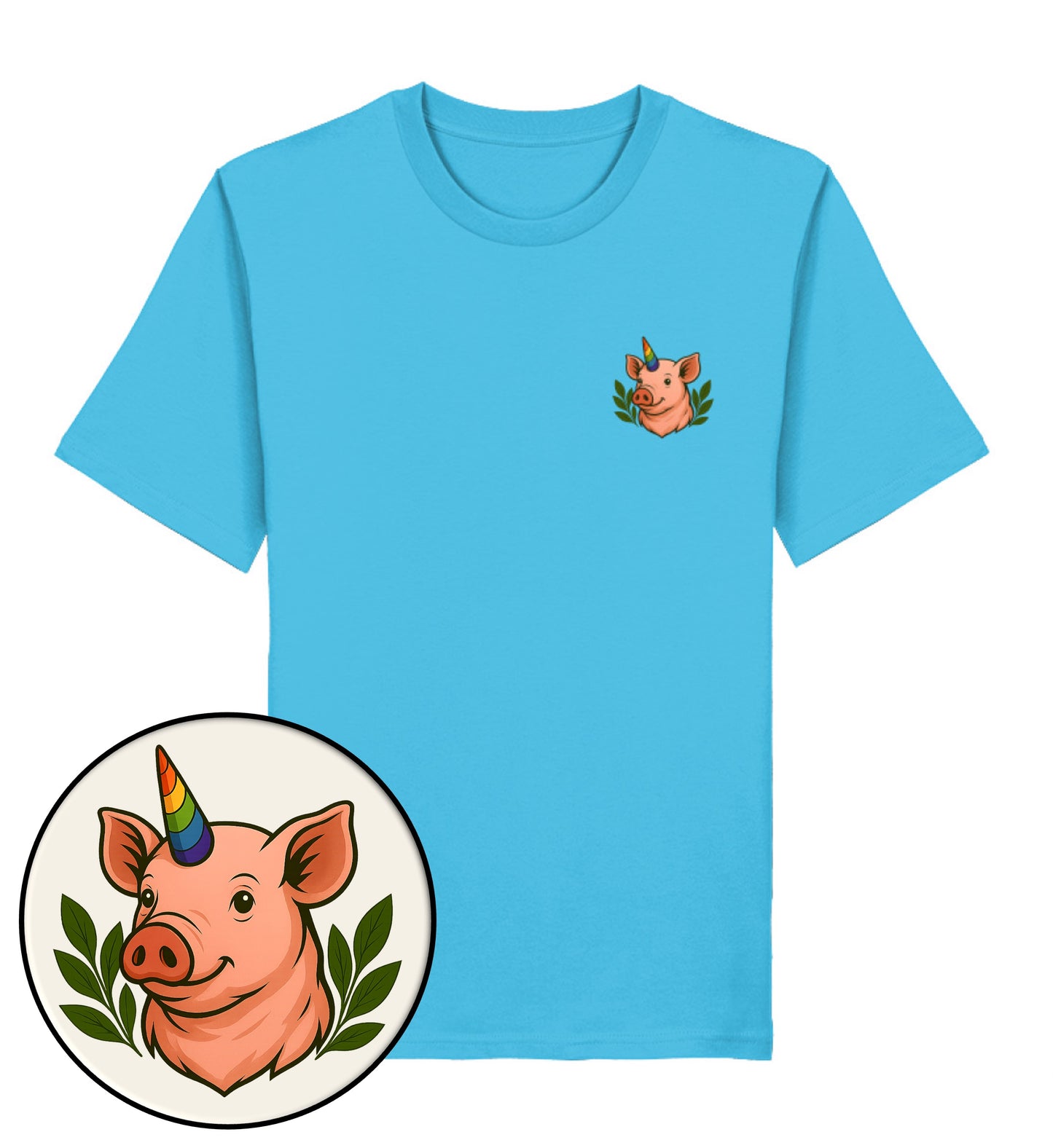Aqua Blue Classic T-Shirt– Pig Queercorn - Vegayn