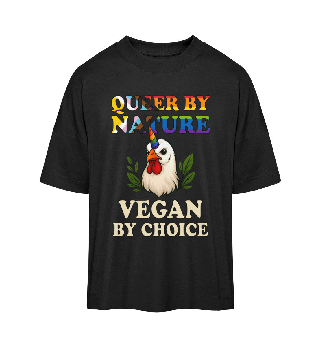 Black Oversized T-Shirt Chicken Unicorn – Queer by nature, Vegan by choice - Vegayn