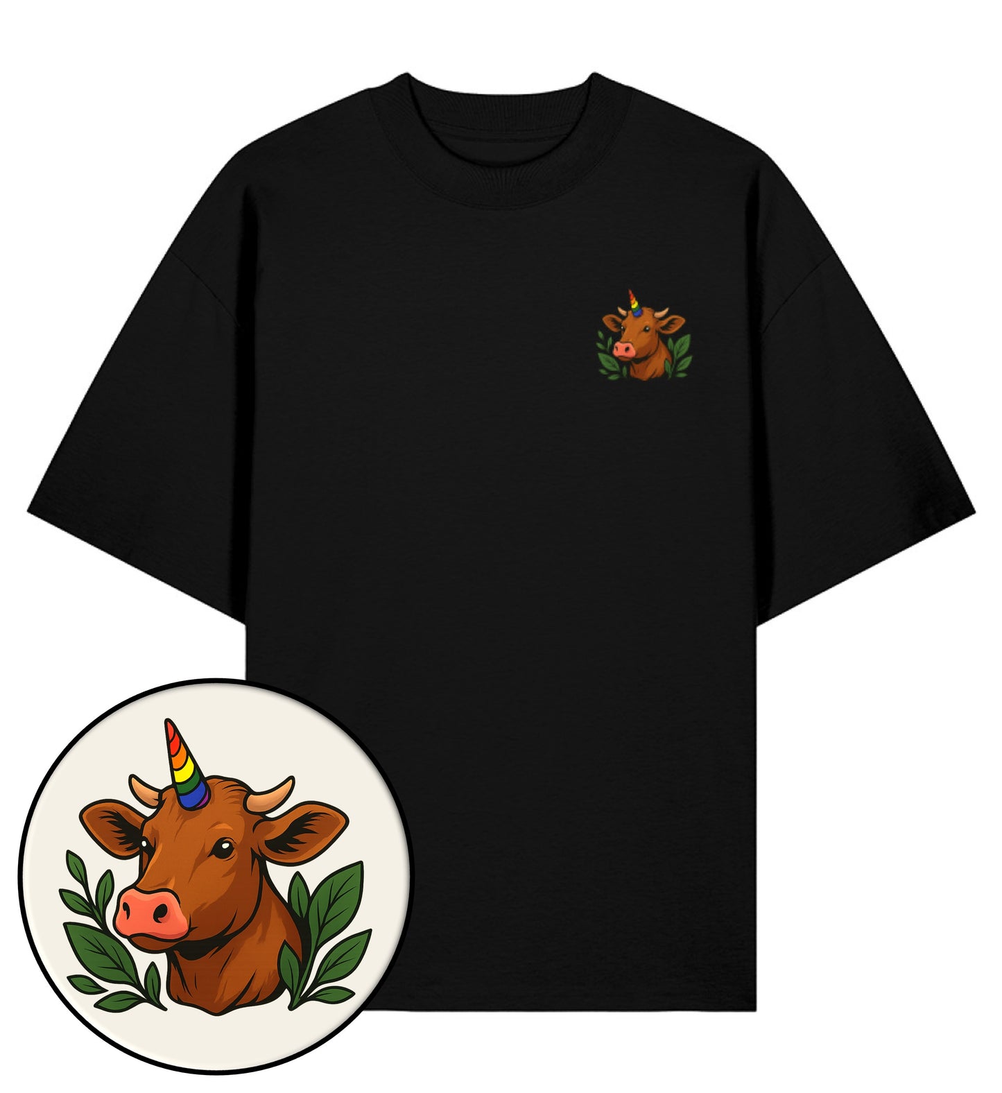 Black Oversized T-Shirt – Cow Queercorn - Vegayn