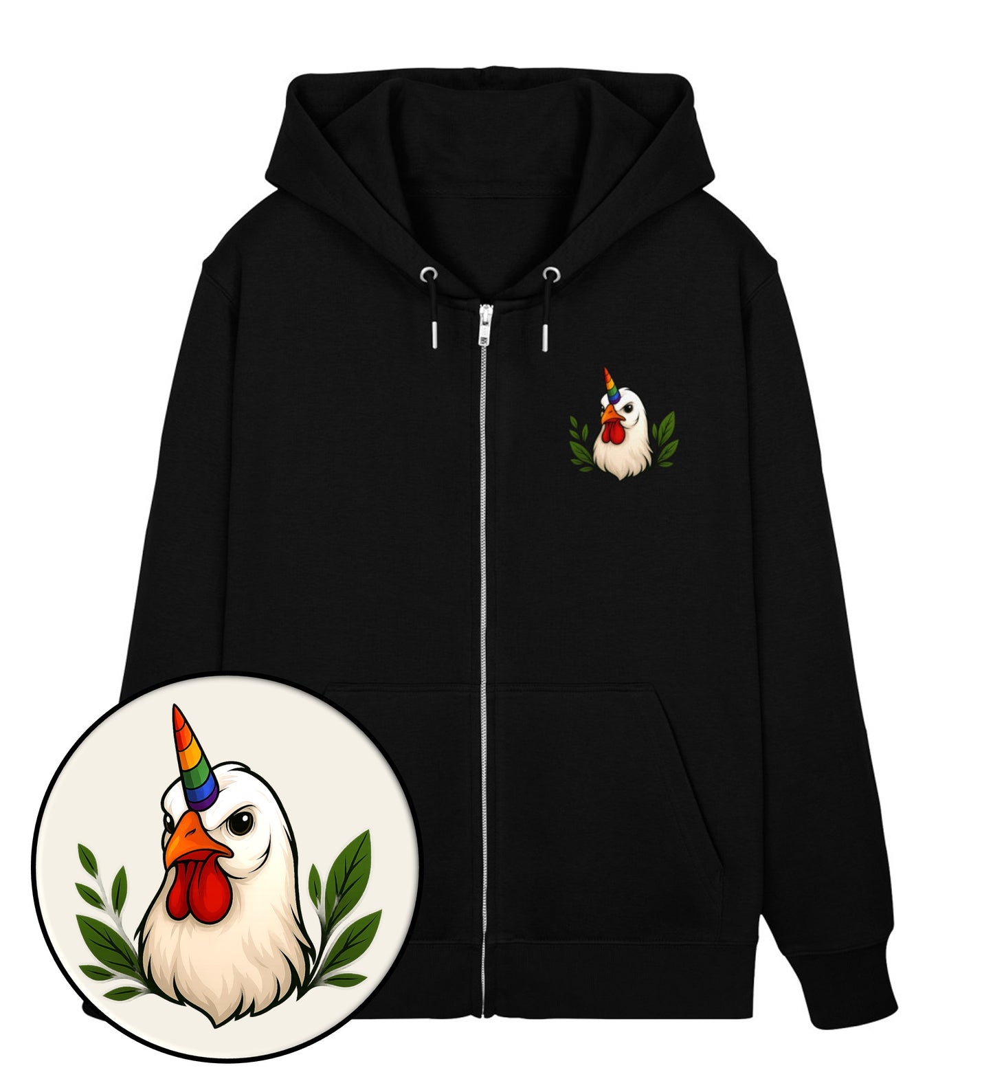 Black Zipper Hoodie – Chicken Queercorn - Vegayn
