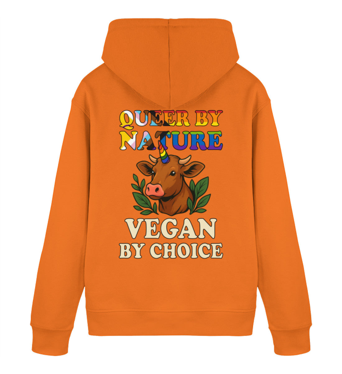 Bright Orange Hoodie Cow Queercorn – Queer by nature, Vegan by choice - Vegayn