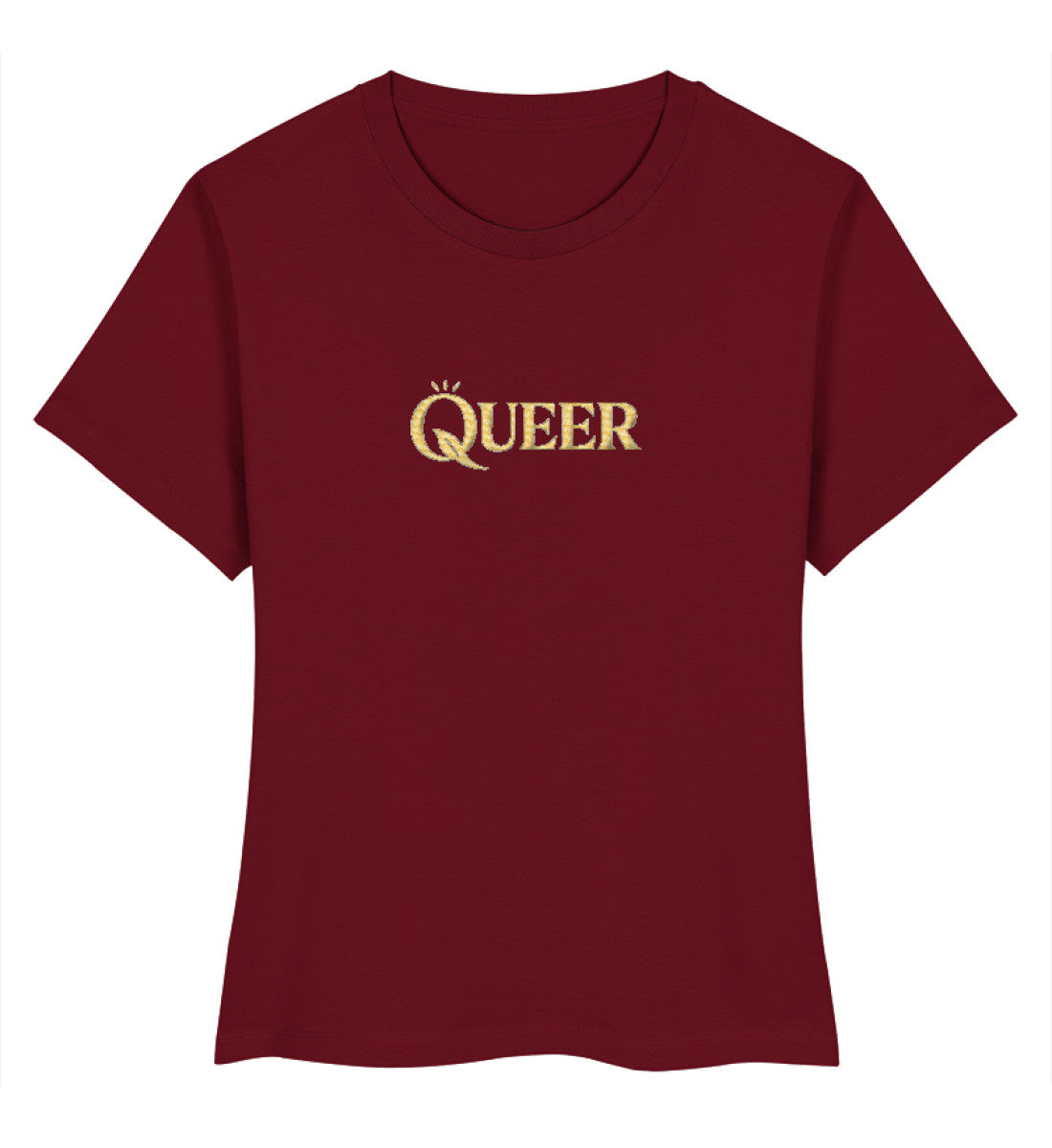 Burgundy Short-Fit T-Shirt Embroidery – Queer - Vegayn