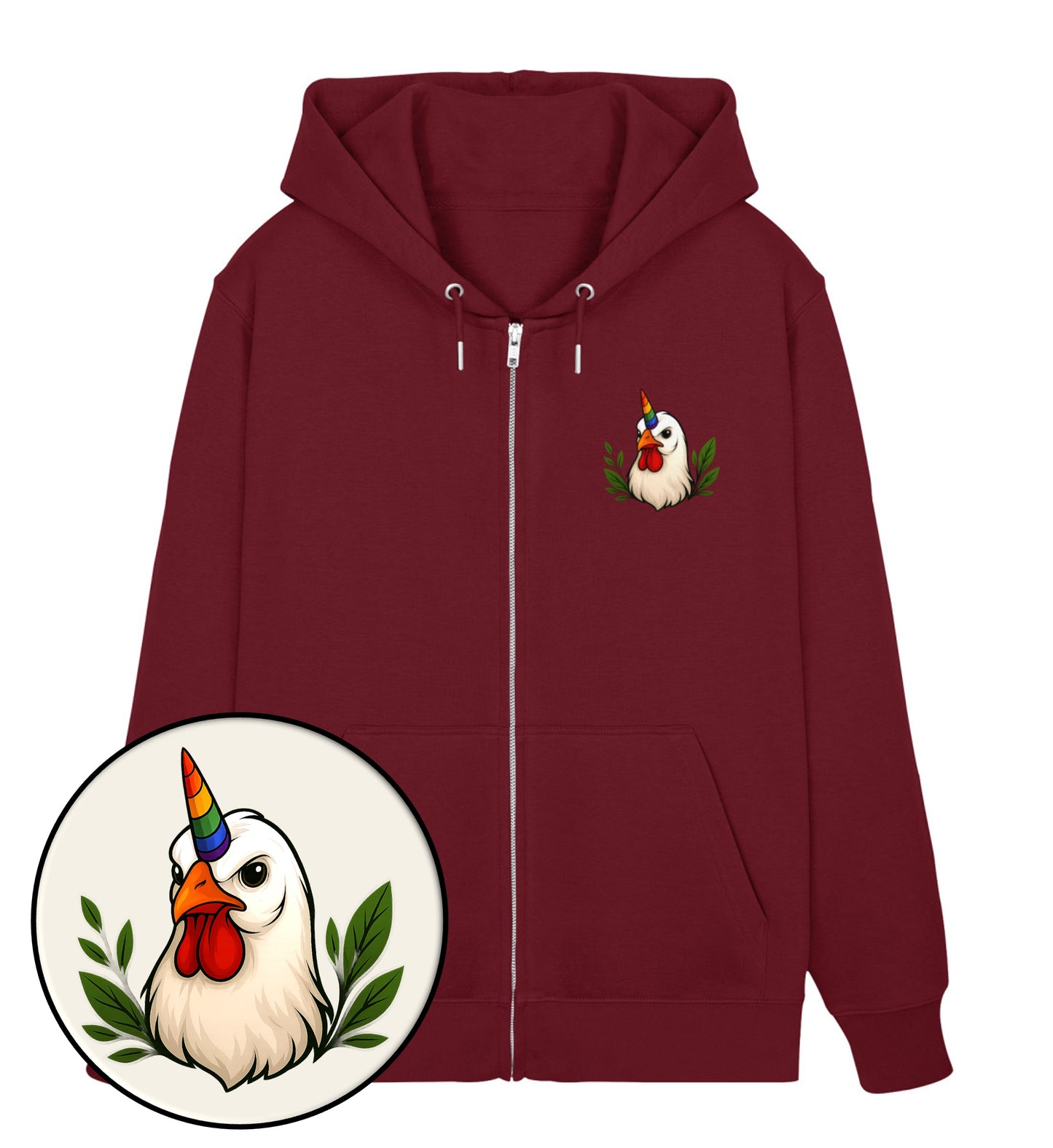 Burgundy Zipper Hoodie – Chicken Queercorn - Vegayn