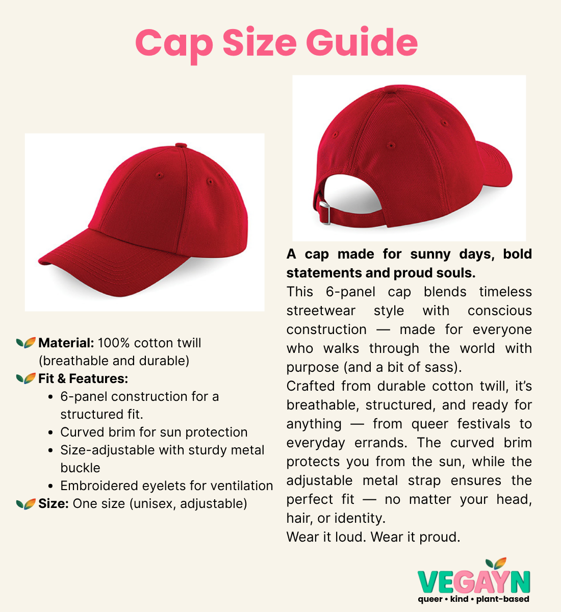 Cap Size Guide - Vegayn