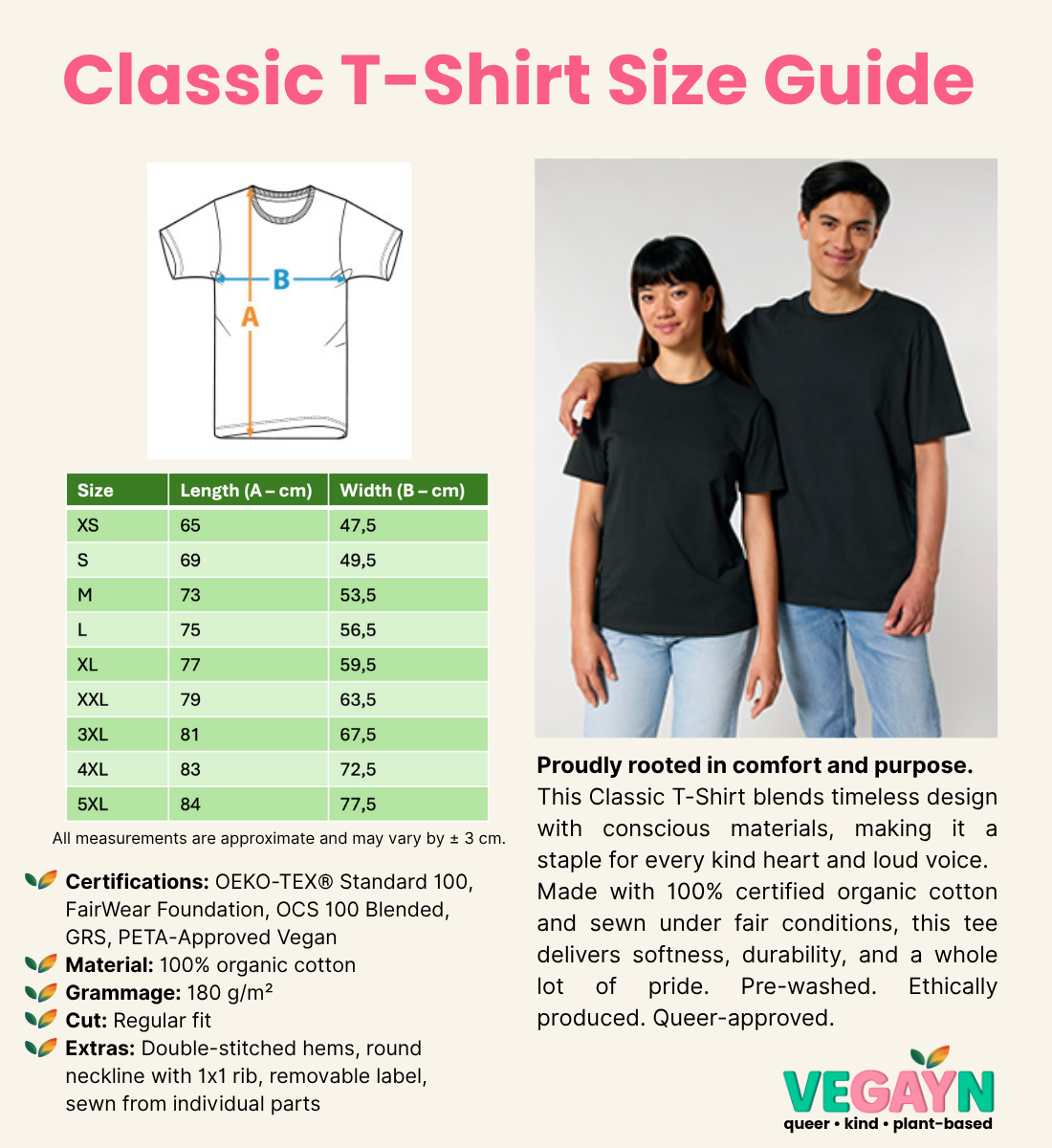 Classic T-Shirt Size Guide - Vegayn