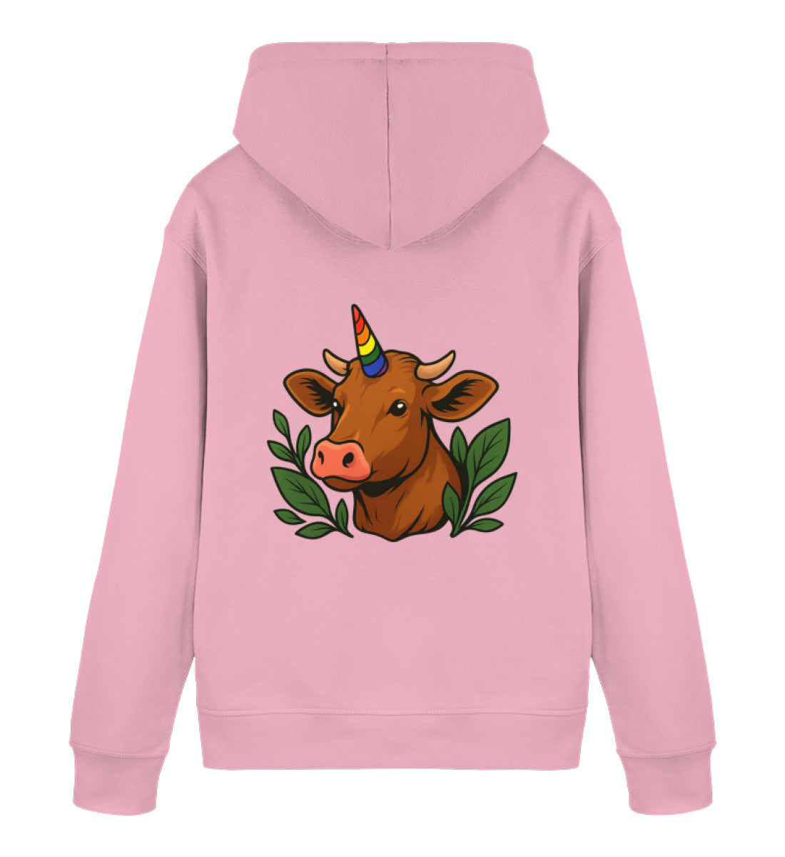 Cotton Pink Hoodie – Cow Queercorn - Vegayn