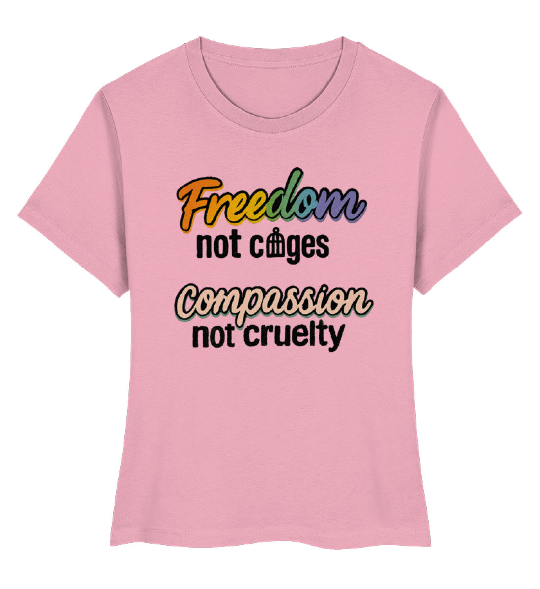 Cotton Pink Short-Fit T-Shirt – Freedom, not cages – Compassion, not cruelty - Vegayn