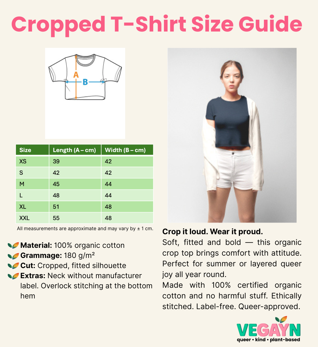Cropped T-Shirt Size Guide - Vegayn