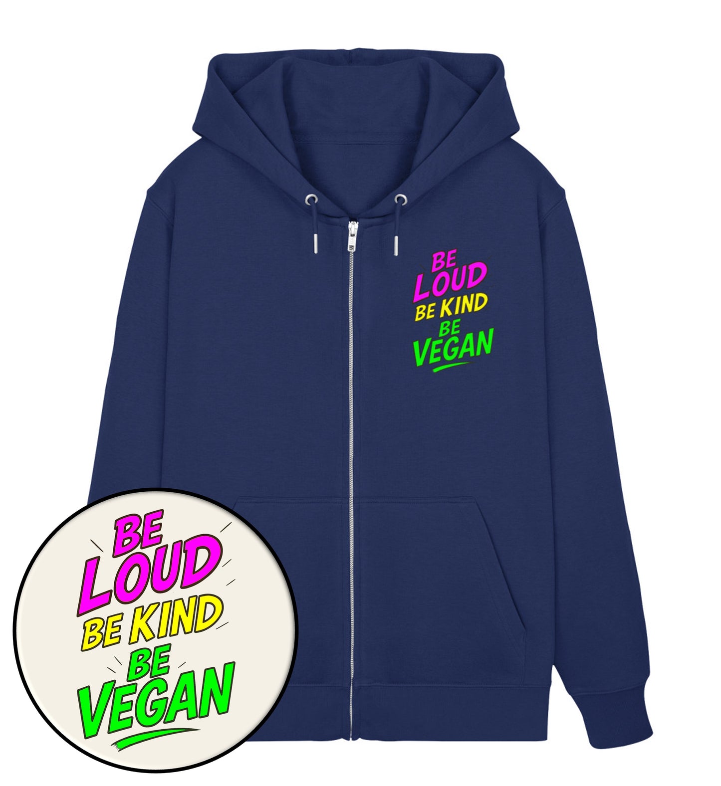 French Navy Zipper Hoodie – Be loud, be kind, be vegan - Vegayn
