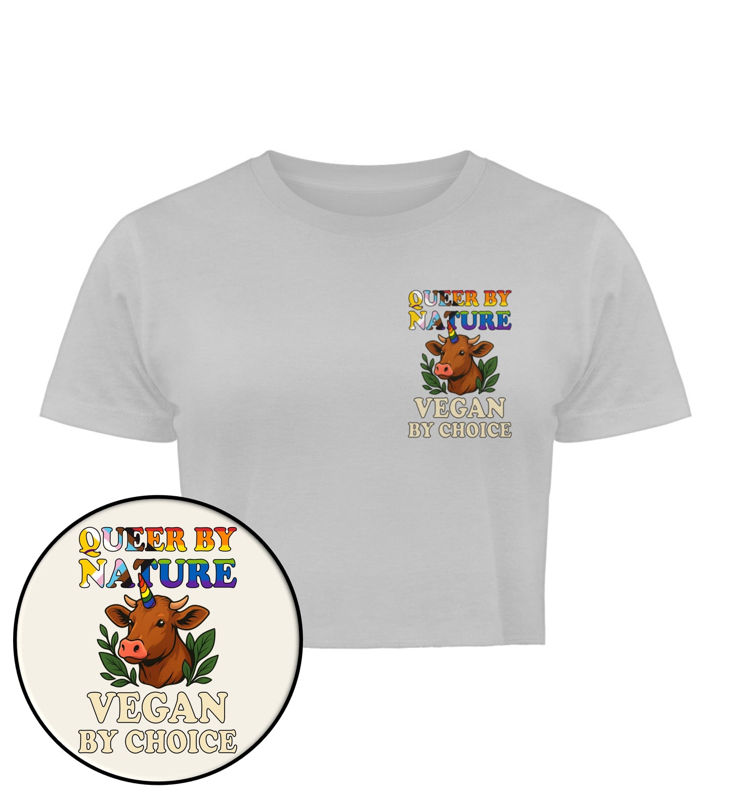Heather Grey Cropped T-Shirt Cow Queercorn – Queer by nature, Vegan by choice - Vegayn