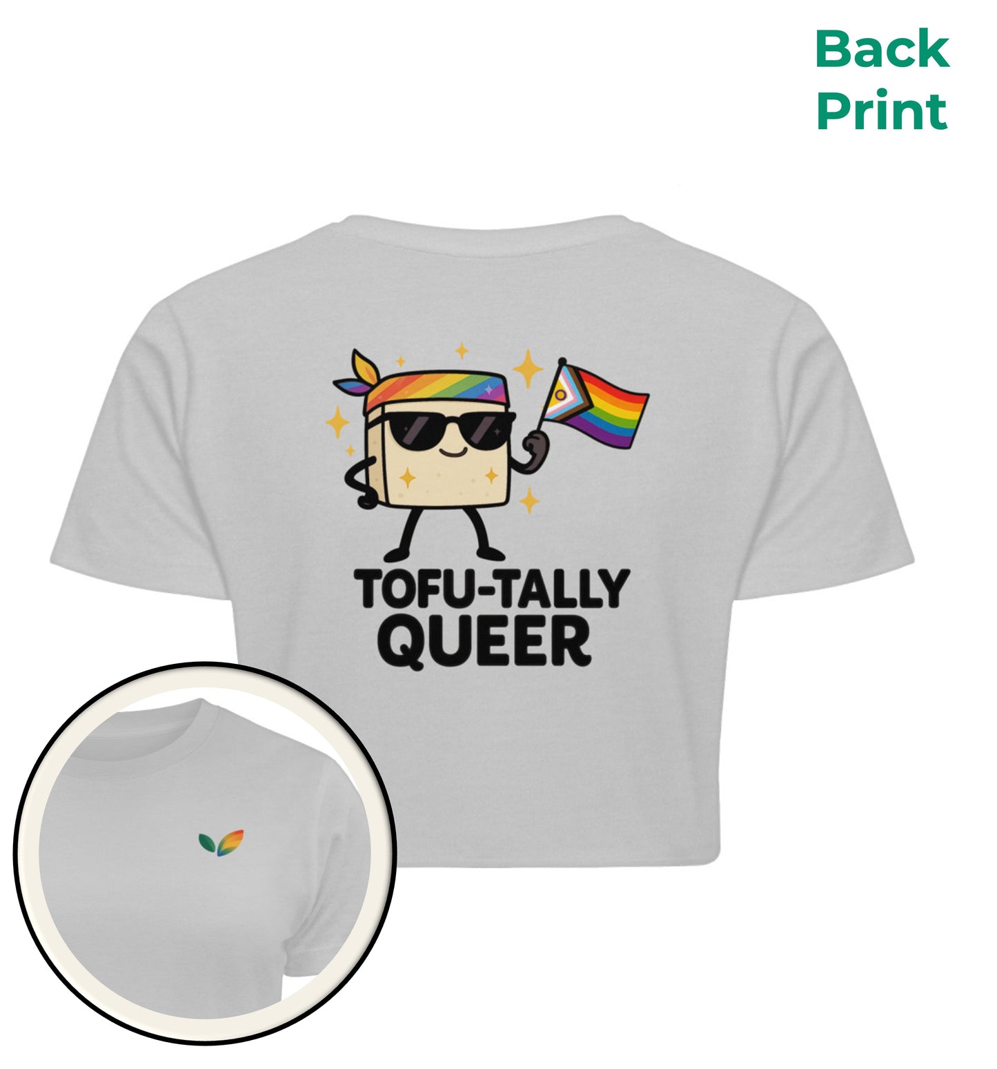 Heather Grey Cropped T-Shirt – Tofu-tally queer with bandana - Vegayn