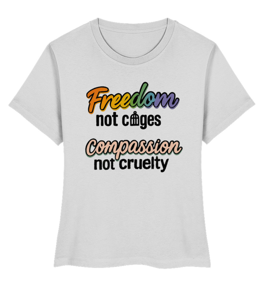Heather Grey Short-Fit T-Shirt – Freedom, not cages – Compassion, not cruelty - Vegayn