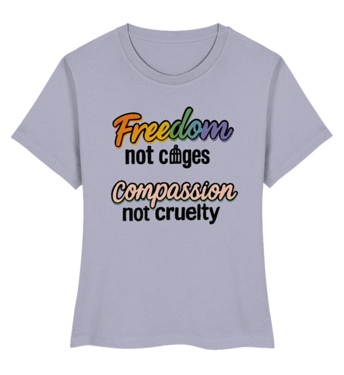 Lavender Short-Fit T-Shirt – Freedom, not cages – Compassion, not cruelty - Vegayn