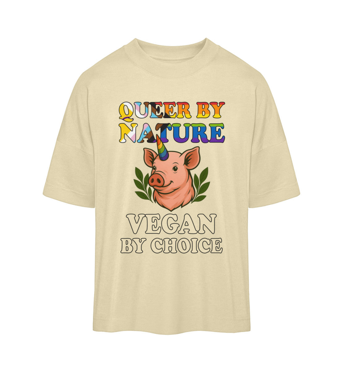 Natural Raw Oversized T-Shirt Pig Unicorn – Queer by nature, Vegan by choice - Vegayn
