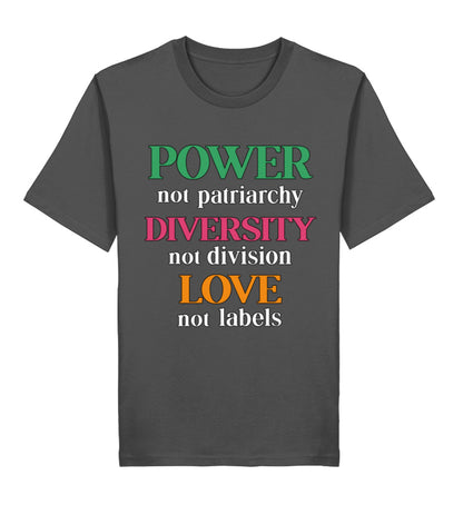 Anthracite Classic T-Shirt – Power, not patriarchy – Diversity, not division – Love, not labels - Vegayn