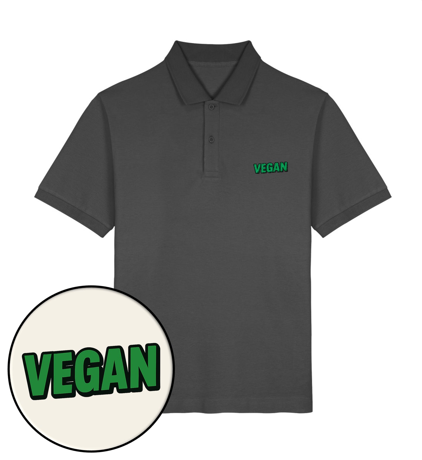 Anthracite Polo Shirt Embroidery – Vegan - Vegayn