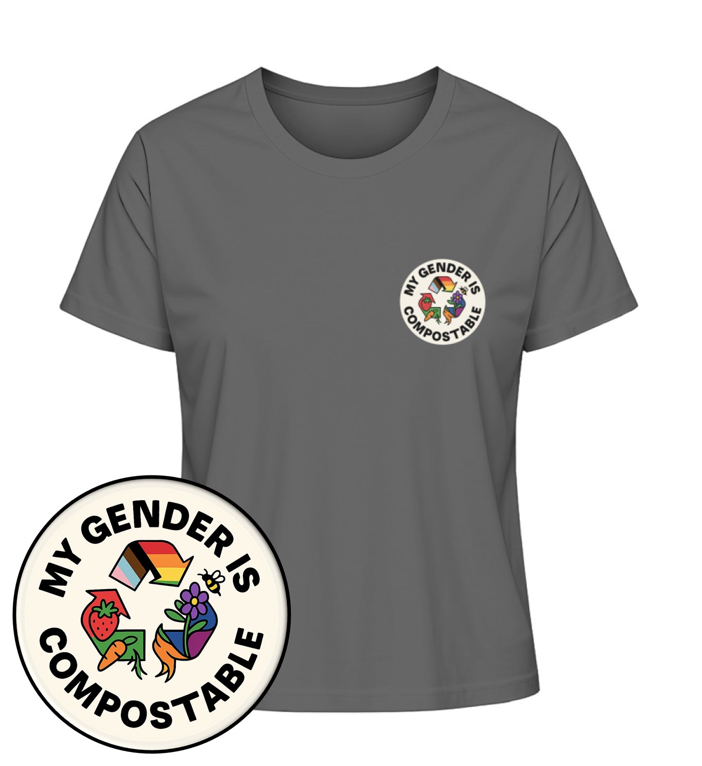 Anthracite Short-Fit T-Shirt – My gender is compostable - Vegayn