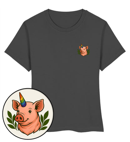 Anthracite Short-Fit T-Shirt – Pig Queercorn - Vegayn