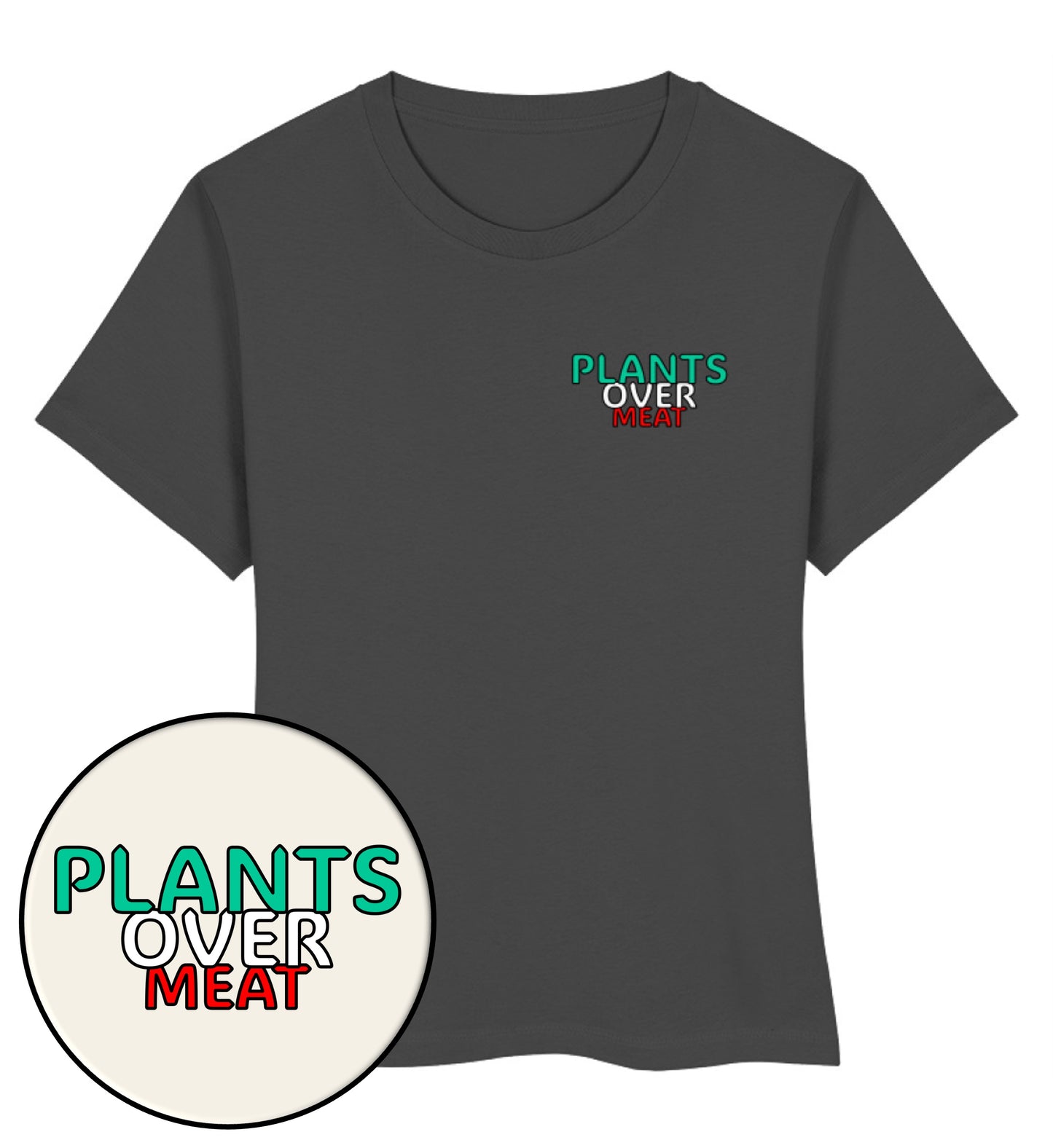 Anthracite Short-Fit T-Shirt – Plants over meat - Vegayn
