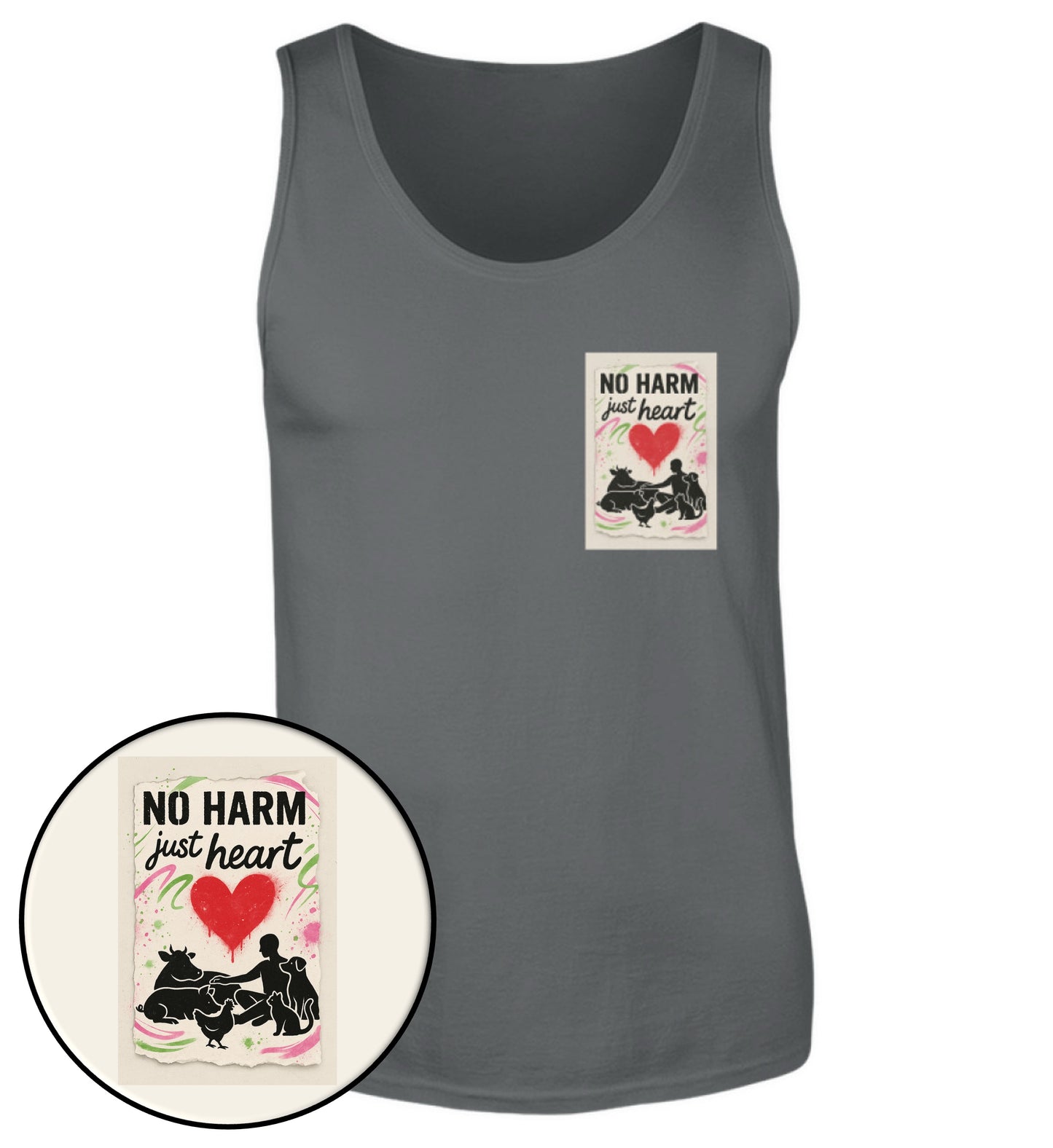 Anthracite Tank Top – No harm, just heart - Vegayn