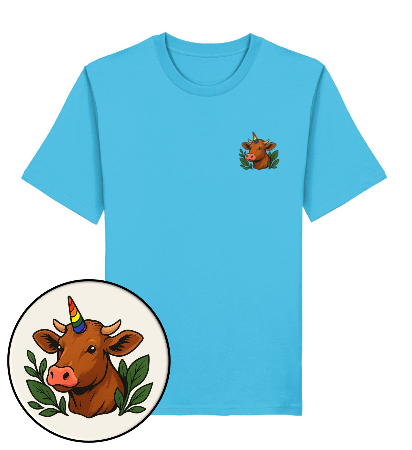 Aqua Blue Classic T-Shirt – Cow Queercorn - Vegayn