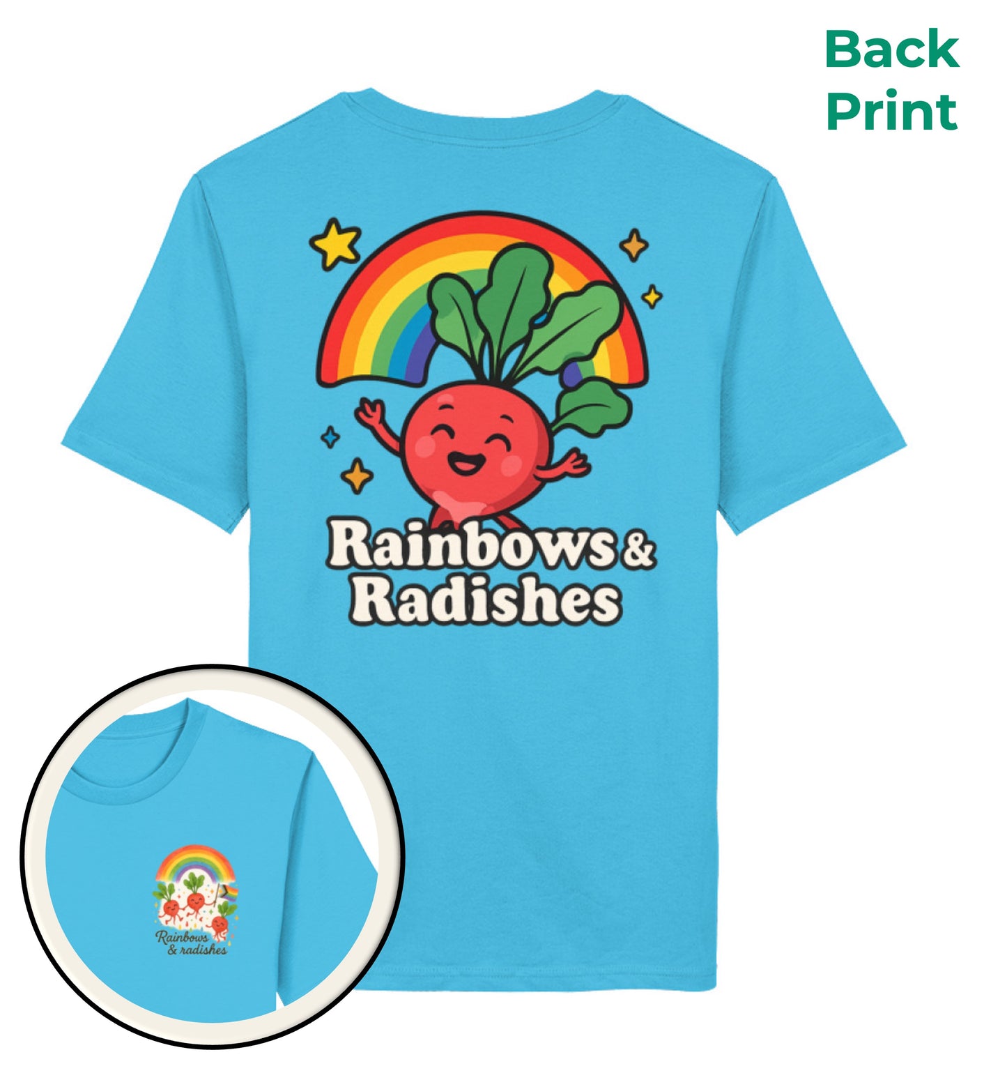 Aqua Blue Classic_T-Shirt Rainbows Radishes - Vegayn