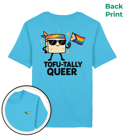 Aqua Blue Classic T-Shirt – Tofu-tally queer with bandana - Vegayn