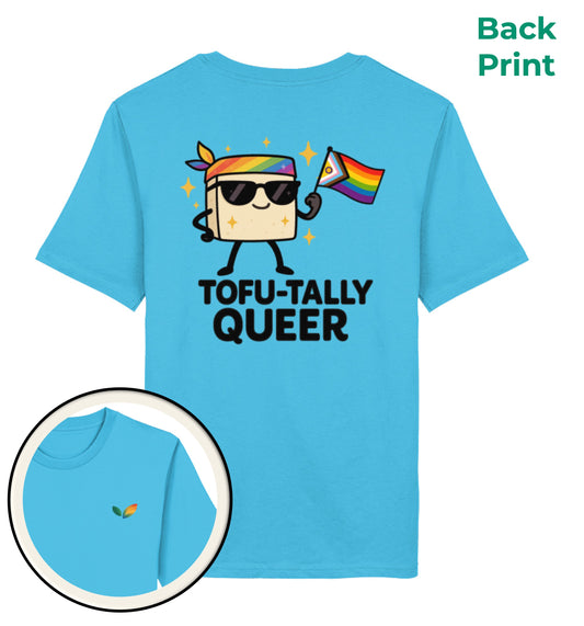 Aqua Blue Classic T-Shirt – Tofu-tally queer with bandana - Vegayn
