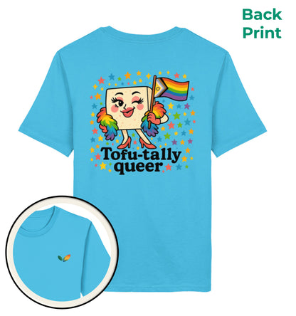 Aqua Blue Classic T-Shirt – Tofu-tally queer with boa - Vegayn