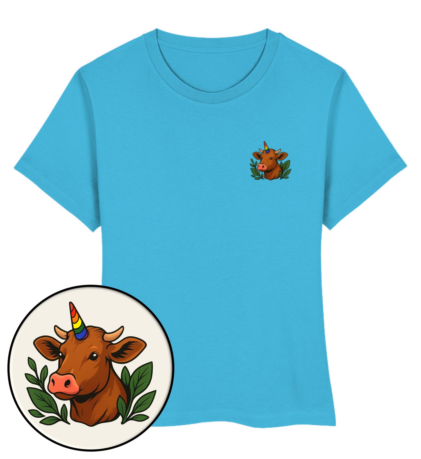 Aqua Blue Short-Fit T-Shirt – Cow Queercorn - Vegayn