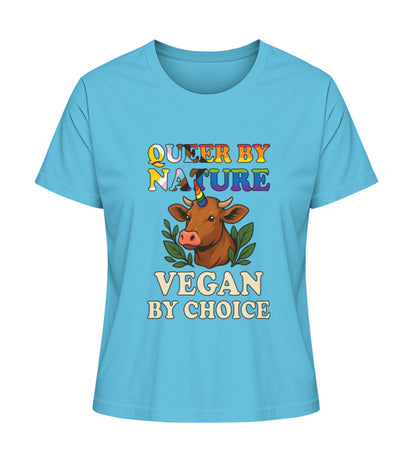 Aqua Blue Short-Fit T-Shirt Cow Unicorn – Queer by nature, Vegan by choice - Vegayn