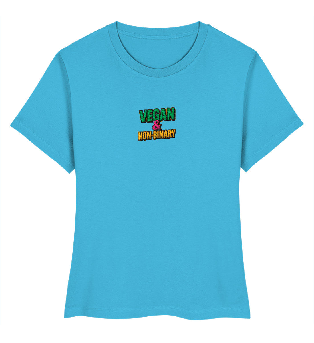 Aqua Blue Short-Fit T-Shirt Embroidery – Vegan & Non-Binary - Vegayn