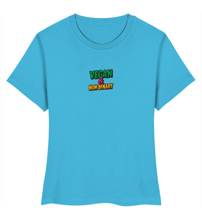 Aqua Blue Short-Fit T-Shirt Embroidery – Vegan & Non-Binary - Vegayn