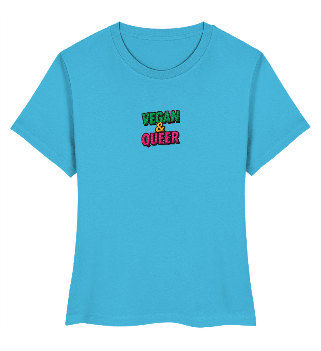 Aqua Blue Short-Fit T-Shirt Embroidery – Vegan & Queer - Vegayn