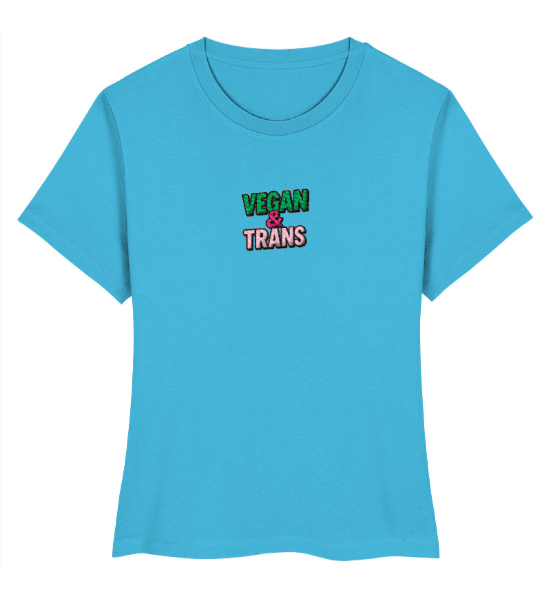 Aqua Blue Short-Fit T-Shirt Embroidery – Vegan & Trans - Vegayn