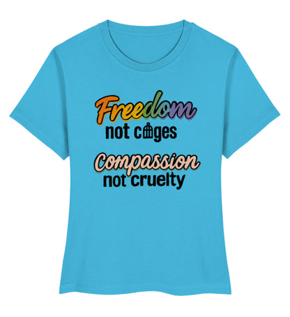 Aqua Blue Short-Fit T-Shirt – Freedom, not cages – Compassion, not cruelty - Vegayn
