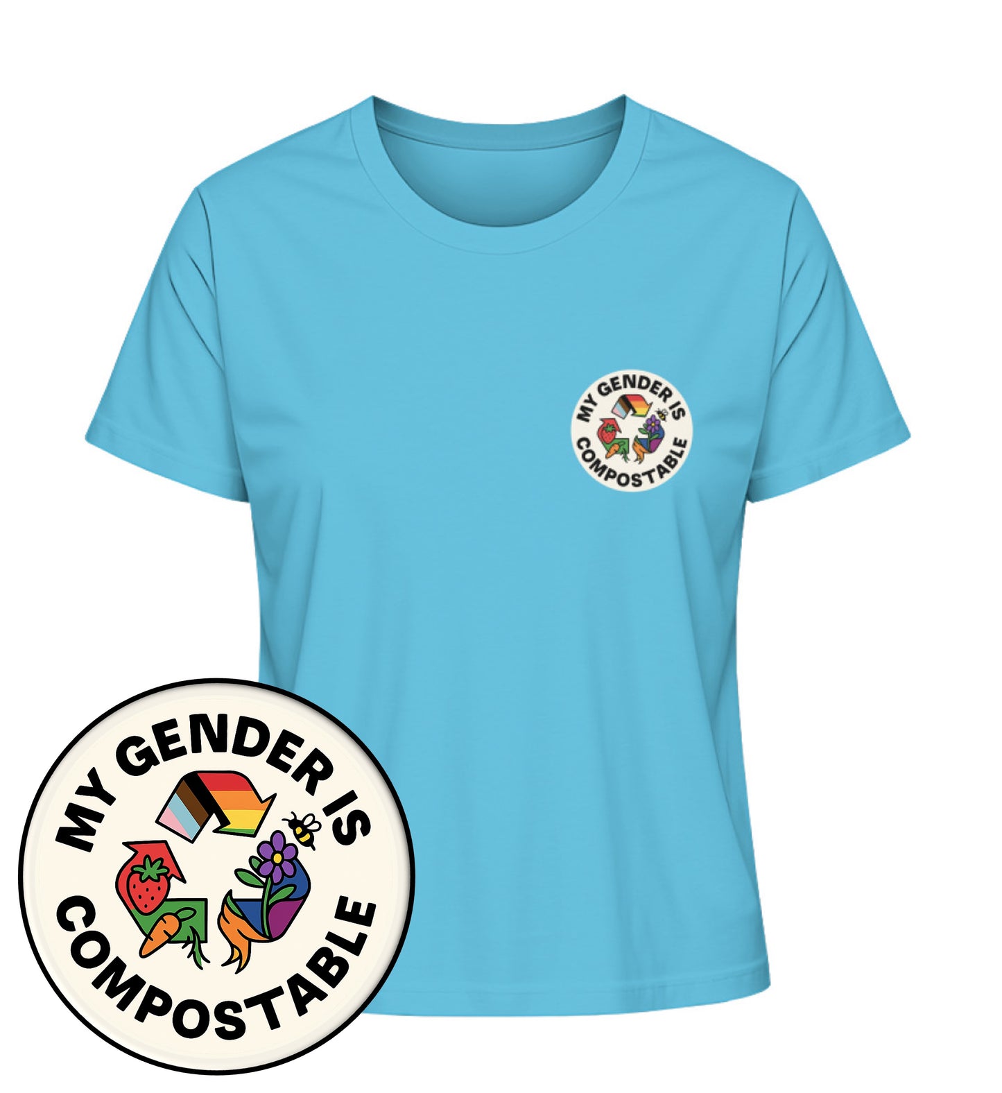 Aqua Blue Short-Fit T-Shirt – My gender is compostable - Vegayn