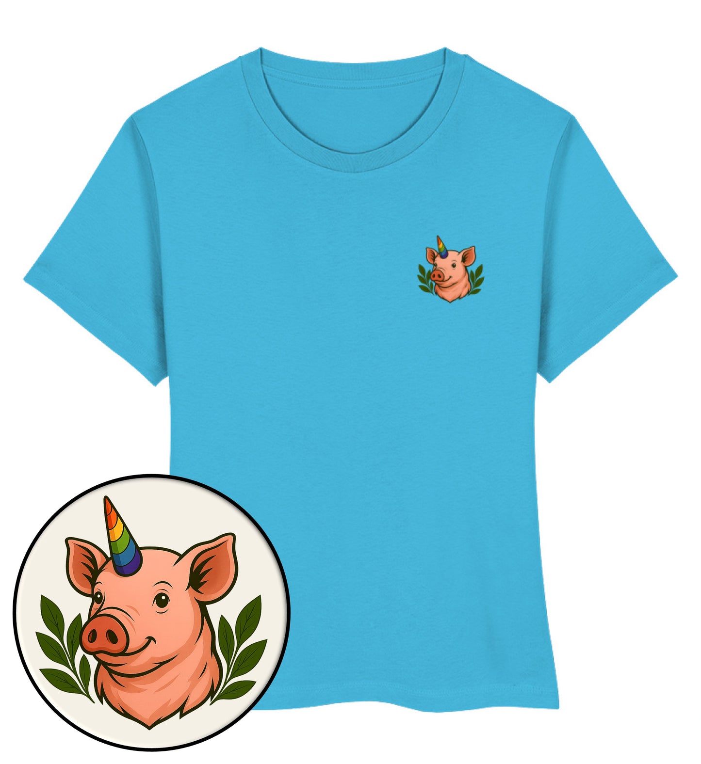 Aqua Blue Short-Fit T-Shirt – Pig Queercorn - Vegayn