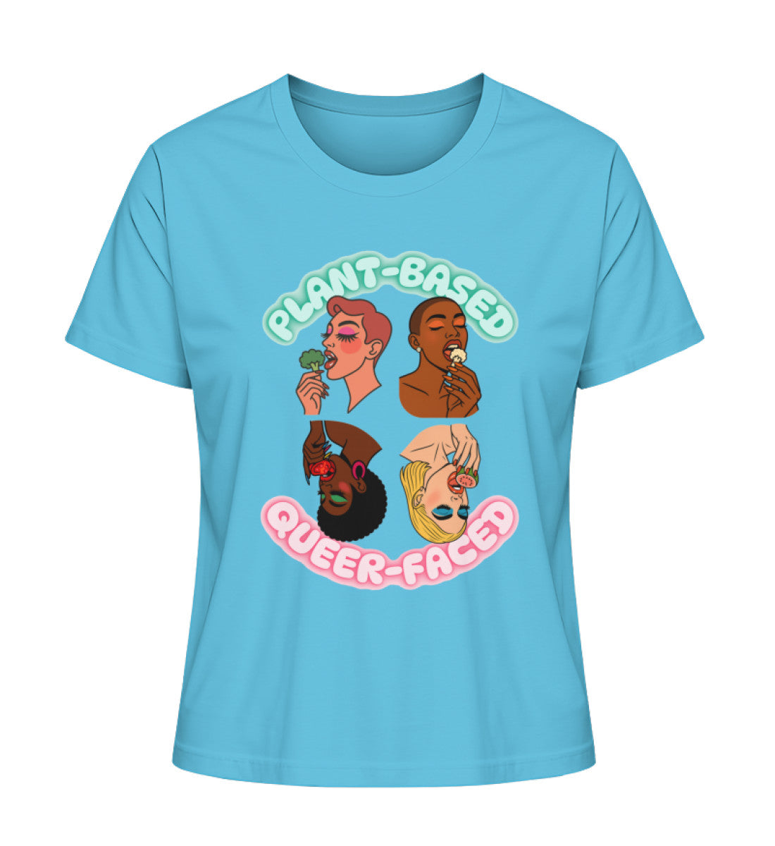 Aqua Blue Short-Fit T-Shirt – Plant-based, Queer-faced - Vegayn