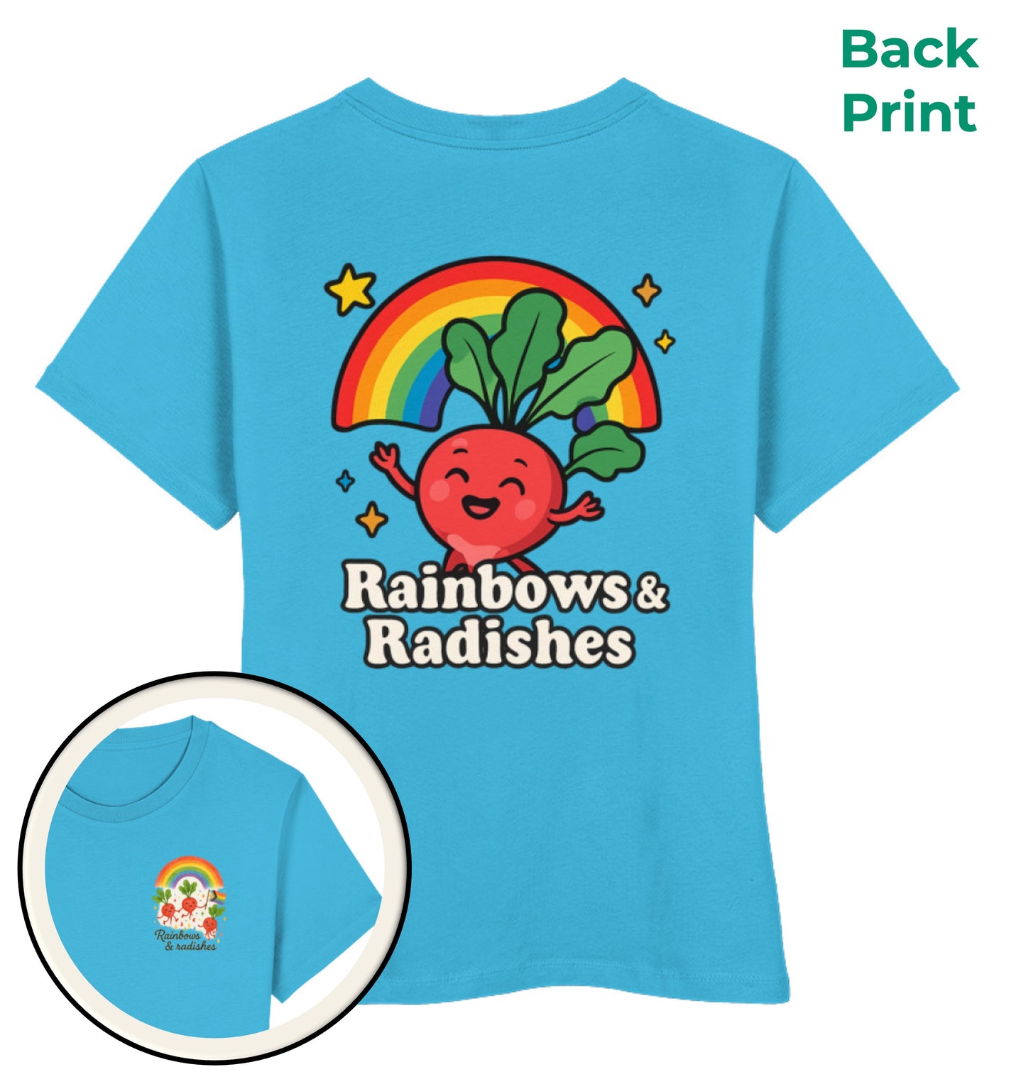 Aqua Blue Short-Fit T-Shirt – Rainbows & Radishes - Vegayn