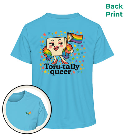 Aqua Blue Short-Fit T-Shirt – Tofu-tally queer with boa - Vegayn