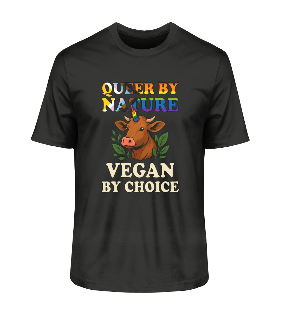 Black Classic T-Shirt Cow Unicorn – Queer by nature, Vegan by choice - Vegayn