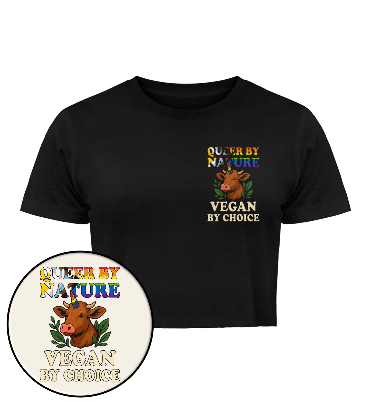 Black Cropped T-Shirt Cow Queercorn – Queer by nature, Vegan by choice - Vegayn