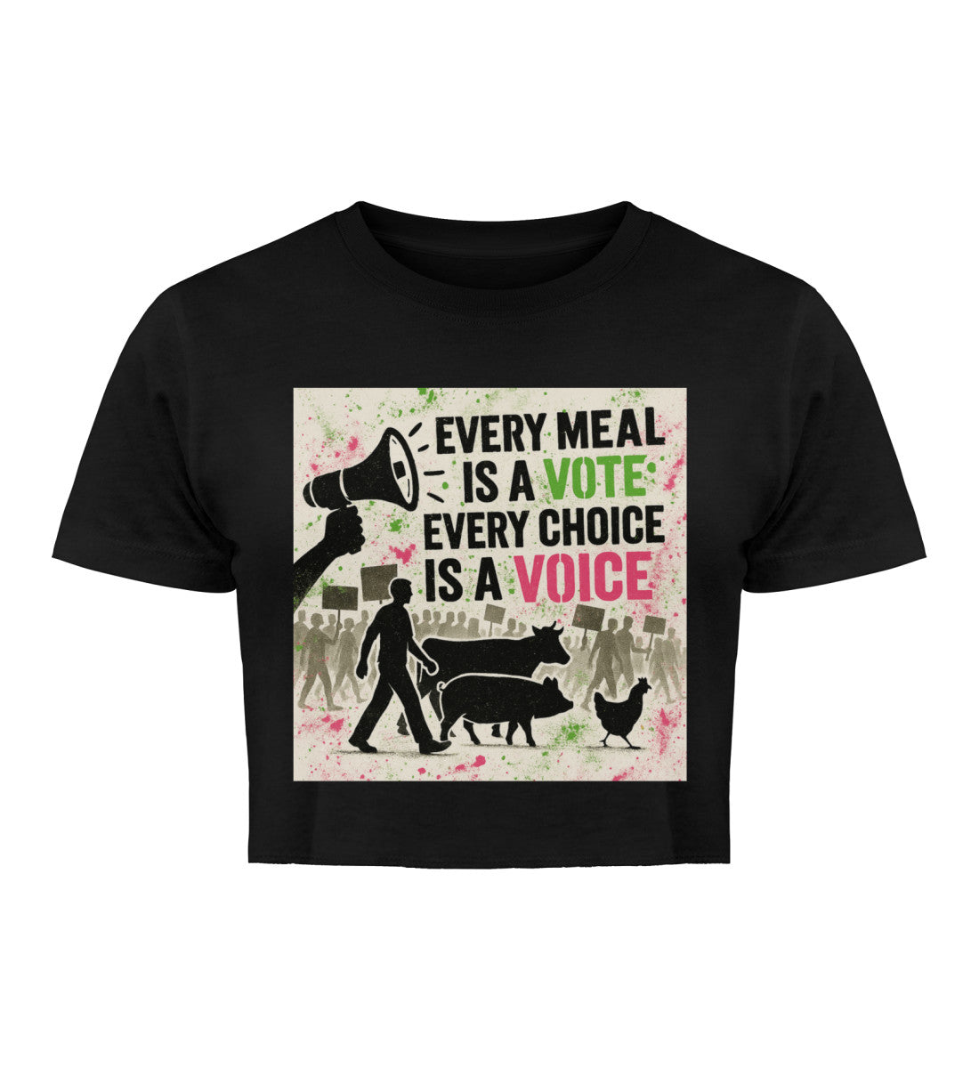 Black Cropped T-Shirt – Every meal is a vote. Every choice is a voice. - Vegayn
