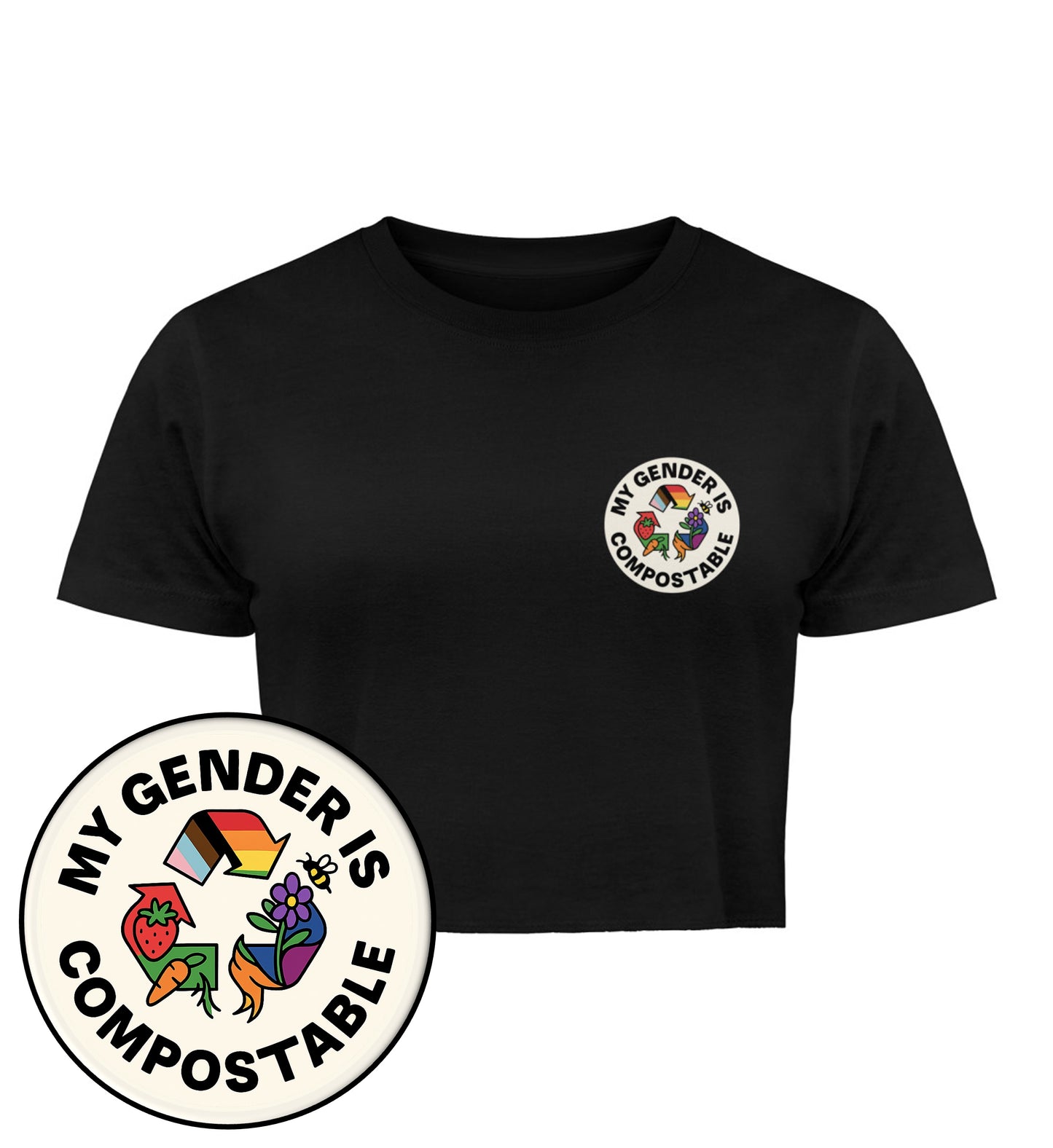 Black Cropped T-Shirt – My gender is compostable - Vegayn
