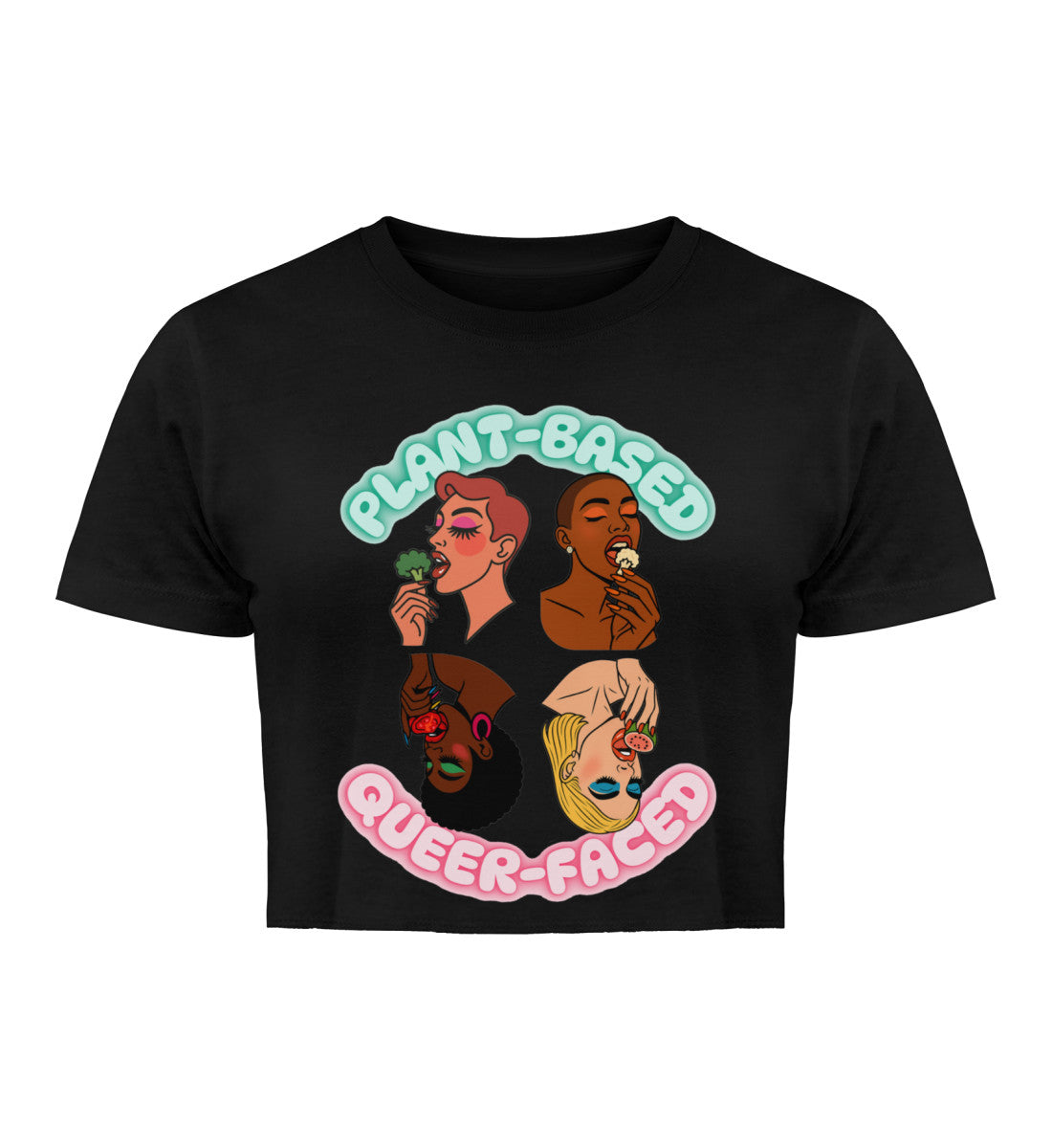 Black Cropped T-Shirt – Plant-based, Queer-faced - Vegayn