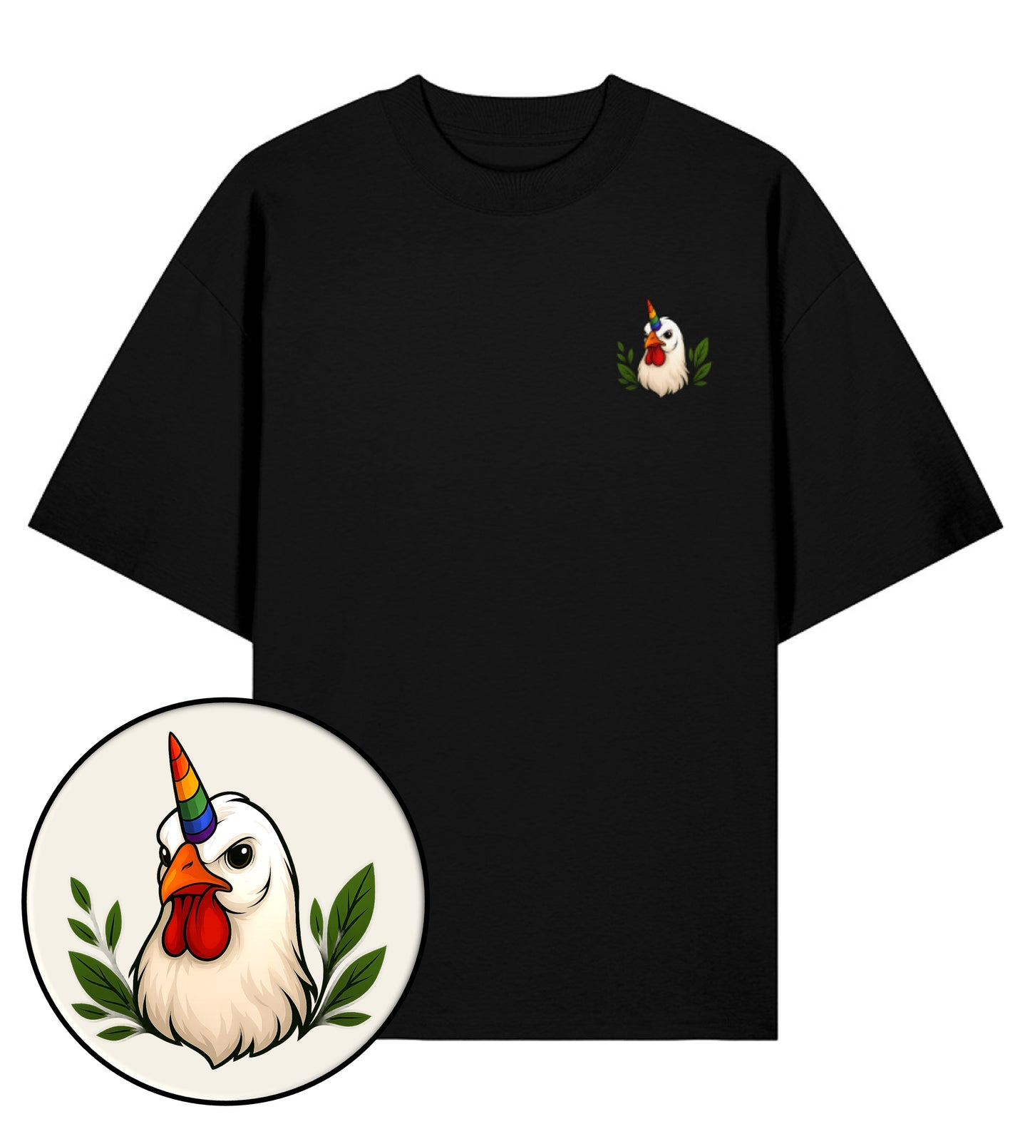 Black Oversized T-Shirt – Chicken Queercorn - Vegayn