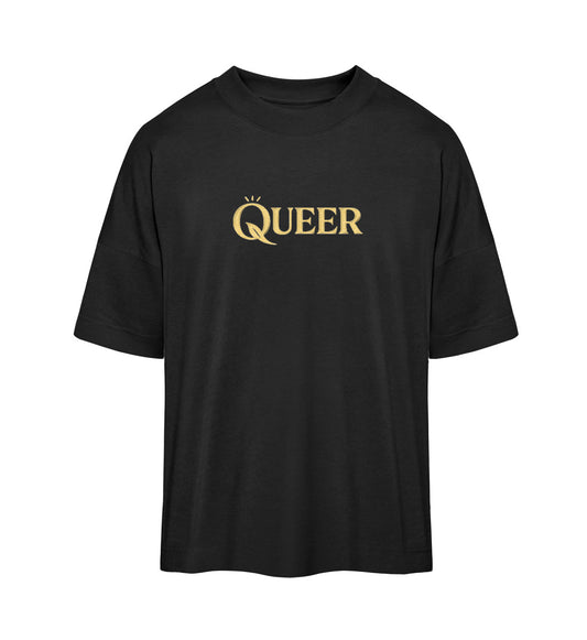 Black Oversized T-Shirt Embroidery – Queer - Vegayn